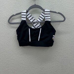 Lilybod Soulcycle Black White Stipe Criss Cross Back Sports Bra Women size Small